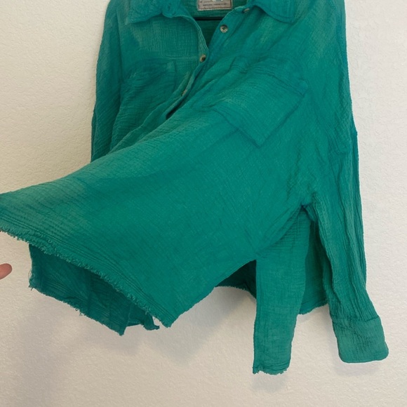 Free People We the Free Tie Dye Green gauze Button up Small - Picture 6 of 6